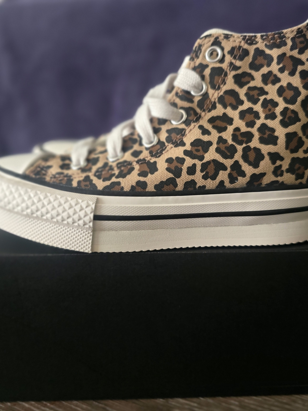 Leopard Print High-Top Platform Sneakers in Tan and Black